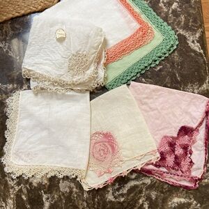 6 vintage handkerchiefs crochet & tatted edging